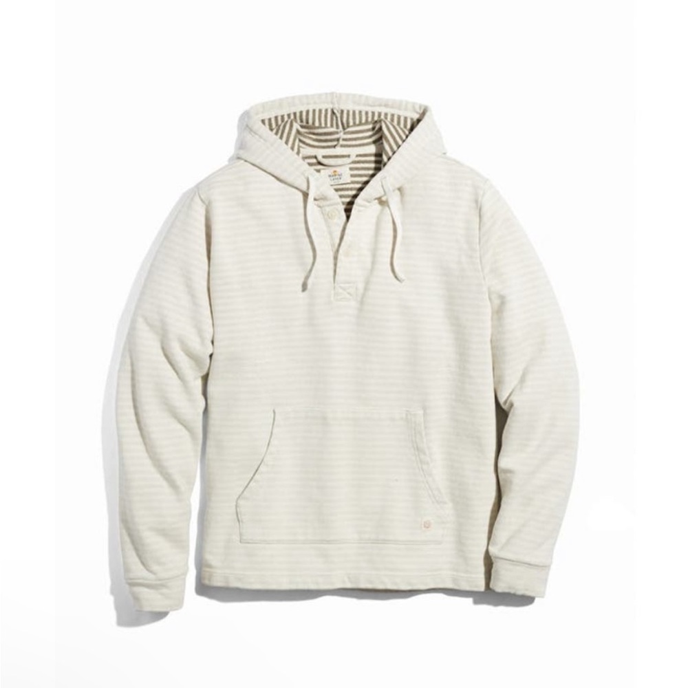Marine Layer Men Cream Montecito Pullover Stripe Drawstring Hoodie Sweatshirt S